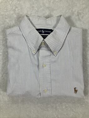 Ralph Lauren Yarmouth Shirt Mens Long Sleeve Blue Striped Button Down SZ 16.5 35